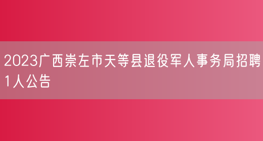 2023广西崇左市天等县退役军人事务局招聘1人公告