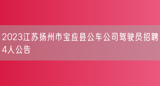 2023江苏扬州市宝应县公车公司驾驶员招聘4人公告