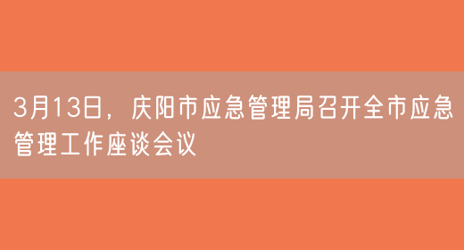 3月13日，庆阳市应急管理局召开全市应急管理工作座谈会议